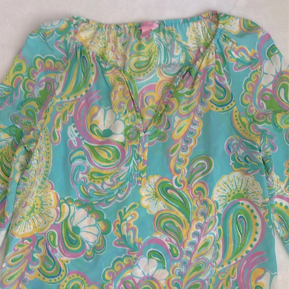 Lilly Pulitzer | Sarabeth 3/4 Sleeve Silk Blouse Double Trouble 91852 (S) - Picture 3 of 16